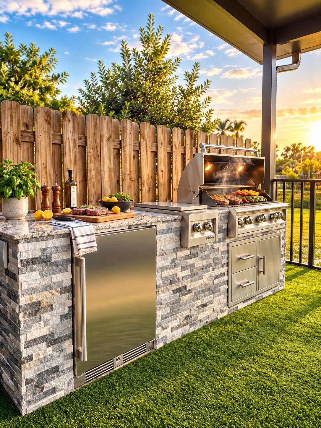 9 ft Natural Stone Outdoor Kitchen