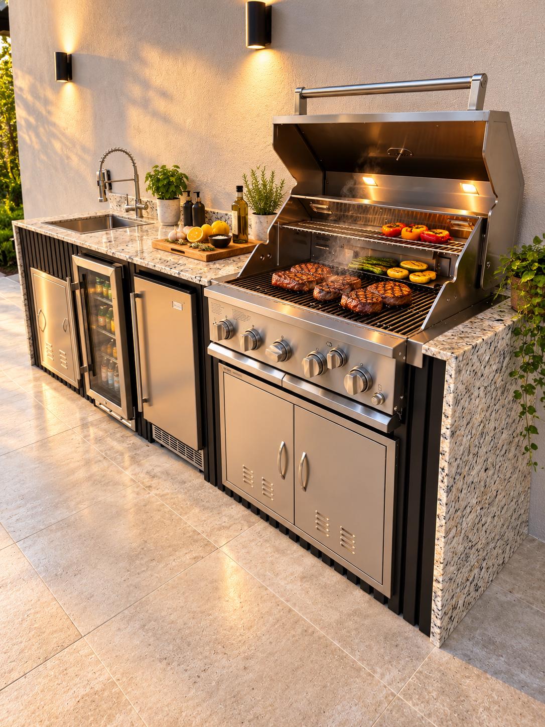 9 ft Outdoor Kitchen with Waterfall